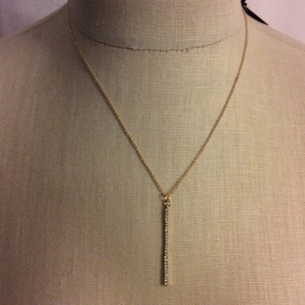 NEW Goldtone Delicate Pave Stick Necklace